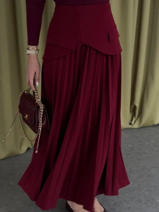 Burgundy Pleated Skirt