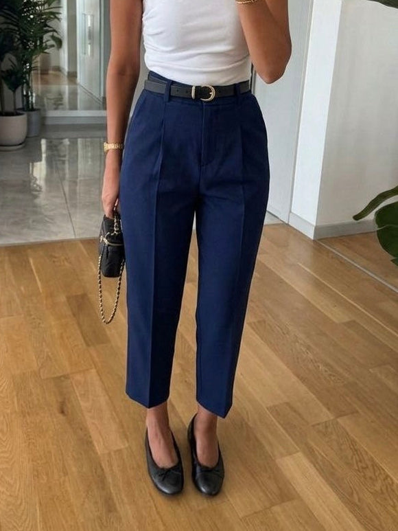Navy High-Waist Tailored Pants