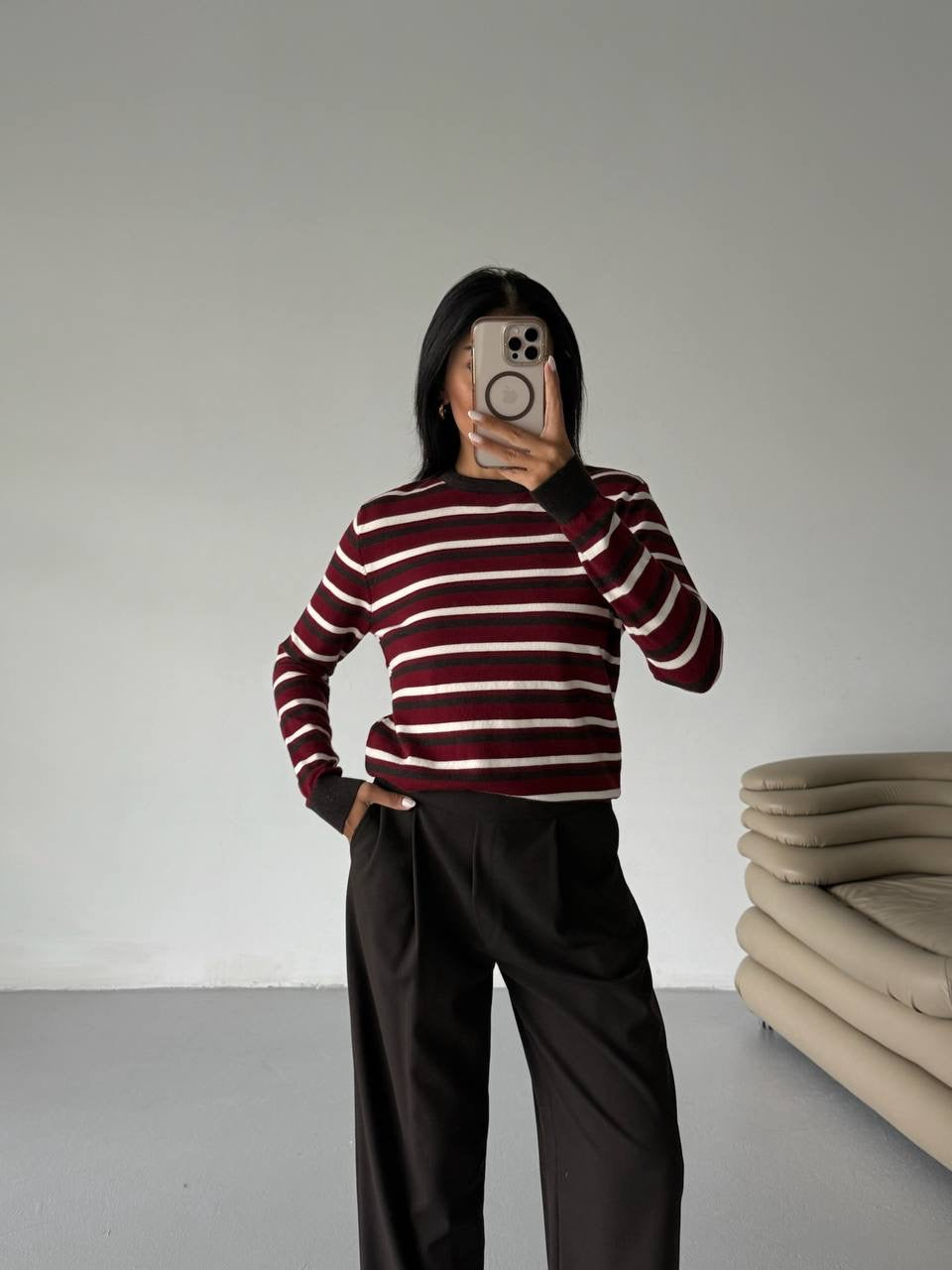 Maroon Striped Blouse