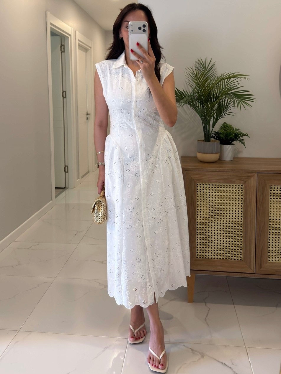 Ivory Eyelet Midi Dress