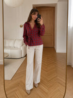 Red Plaid Wrap Blouse