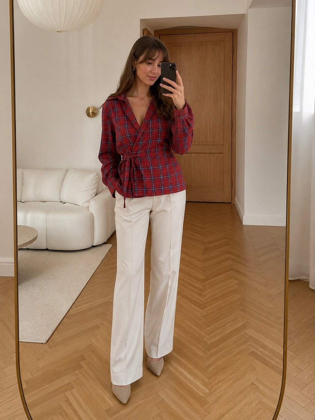 Red Plaid Wrap Blouse