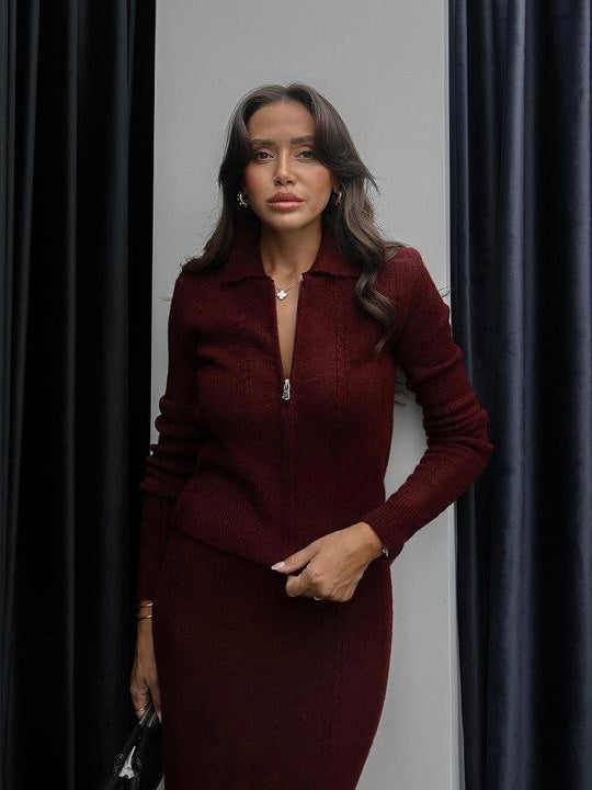 Burgundy Knitted Wool Set