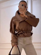 Camel Leather Belted Trench