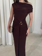 Brown Midi Draped Dress