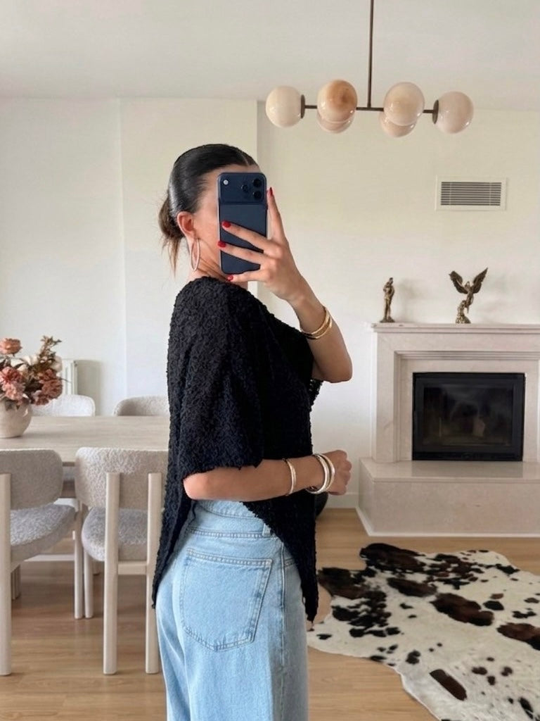 Black Lace Poncho Top