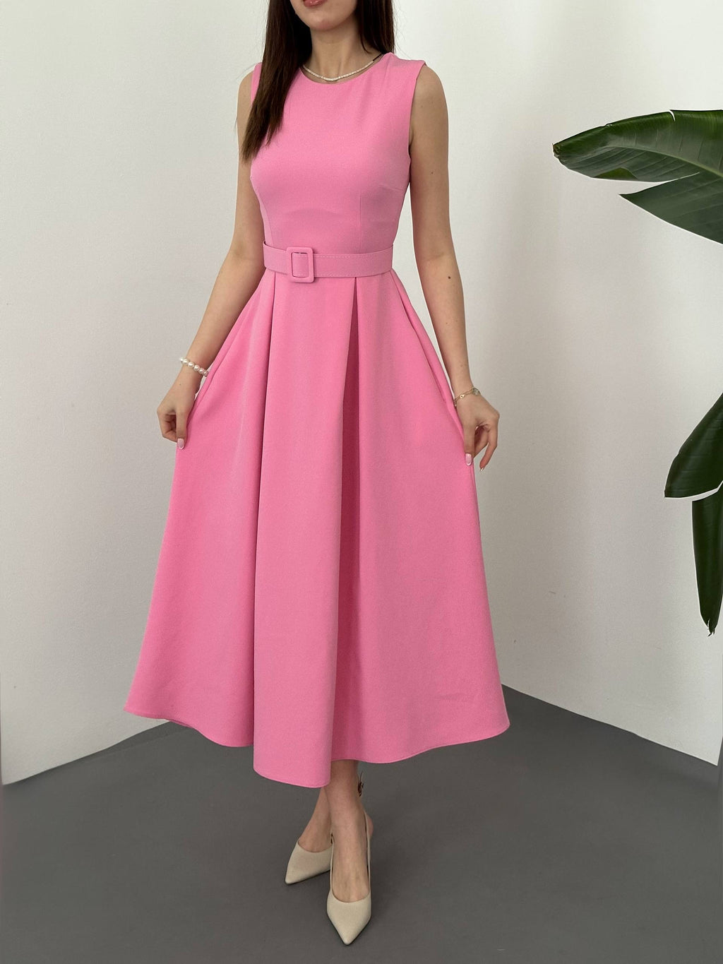 Pink Belted Dress