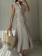 Beige Utility Zip Dress