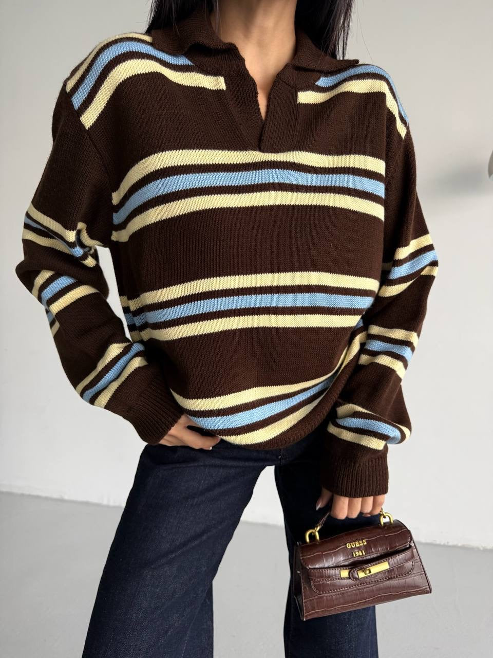 Striped Brown Knit Top