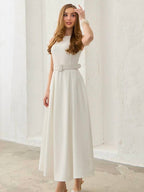 Elegant Ivory Belted Maxi Dress