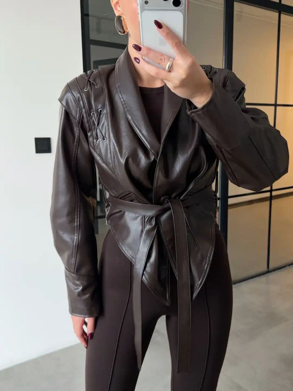 Brown Belted Leather Jacket