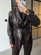 Brown Belted Leather Jacket