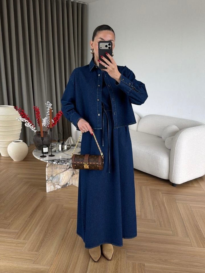 Dark Denim Maxi Shirt Dress