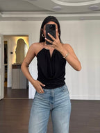 Metal Detail Halter Blouse