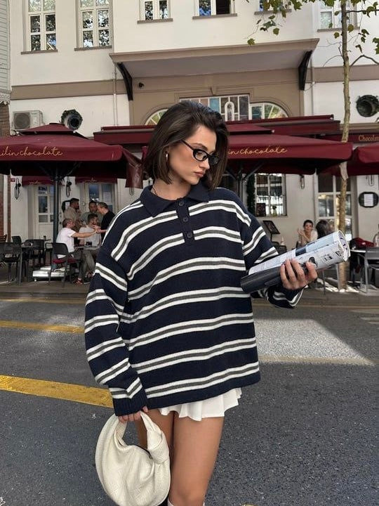 Navy Striped Wool Sweater