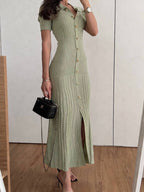 Olive Gold Button Knit Maxi Dress