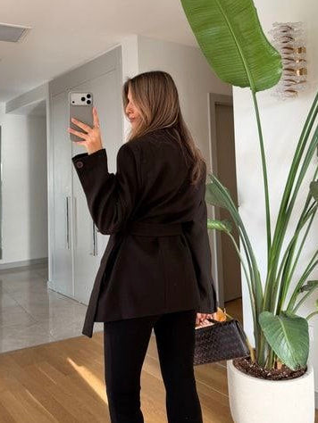 Elegant Brown Blazer with Belt