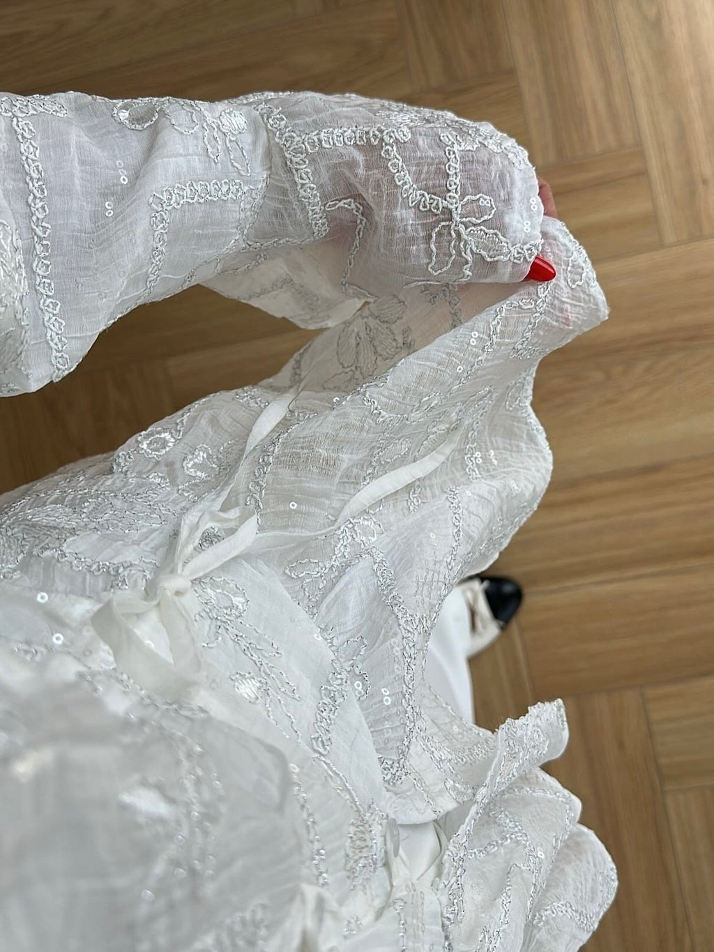 Luna White Embroidered Peplum Blouse