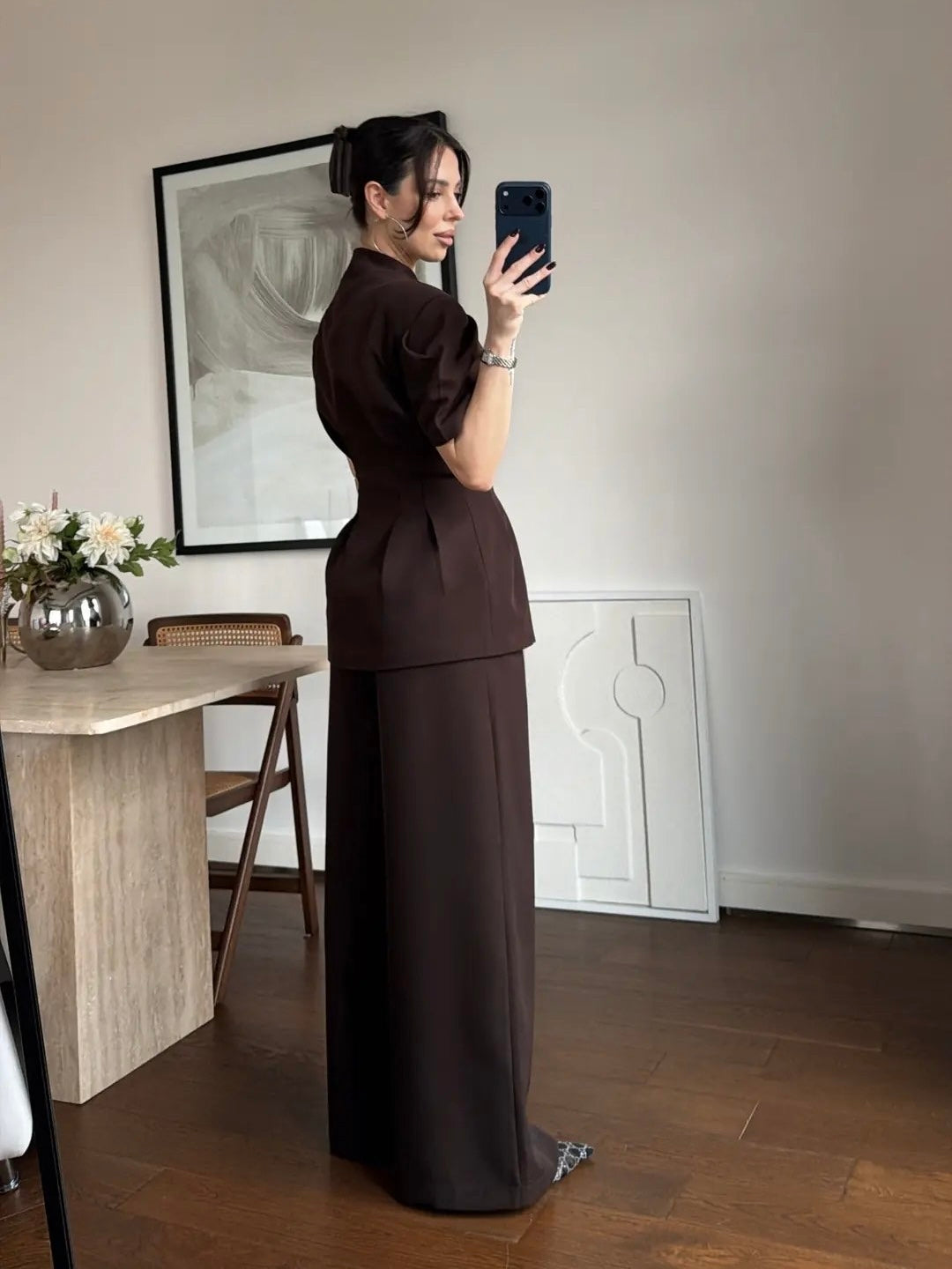 Brown Structured Two-Piece Set