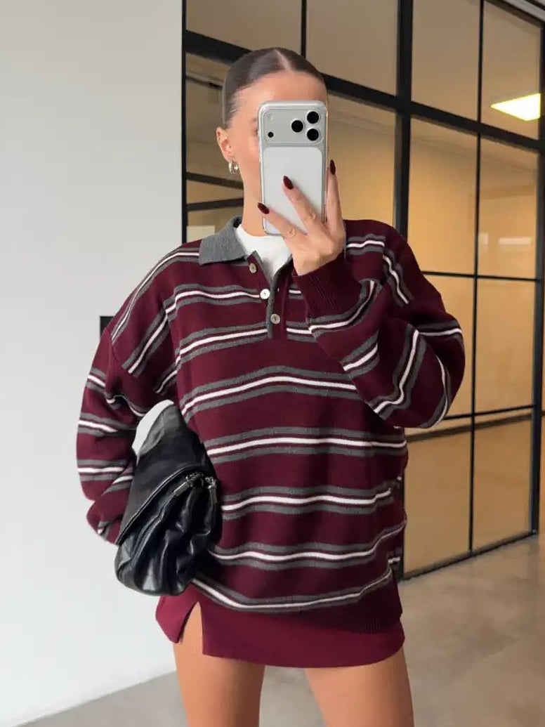 Striped Maroon Polo Sweater