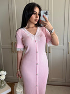 Blush Lace Knit Maxi Dress