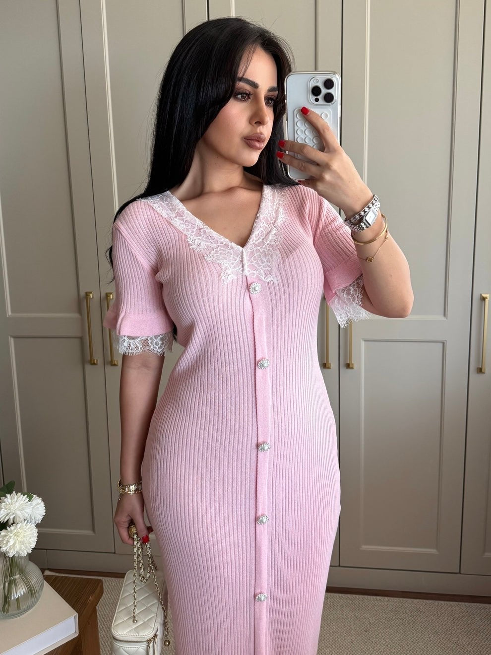 Blush Lace Knit Maxi Dress