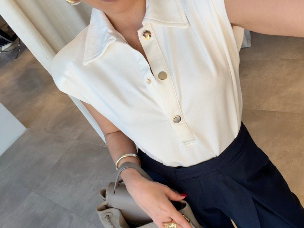 White Sleeveless Button Polo Bodysuit