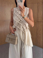 Ruched Asymmetric Linen Top