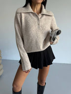 Open-Collar Knit Sweater
