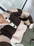 Brown Beige Block Striped Polo Sweater