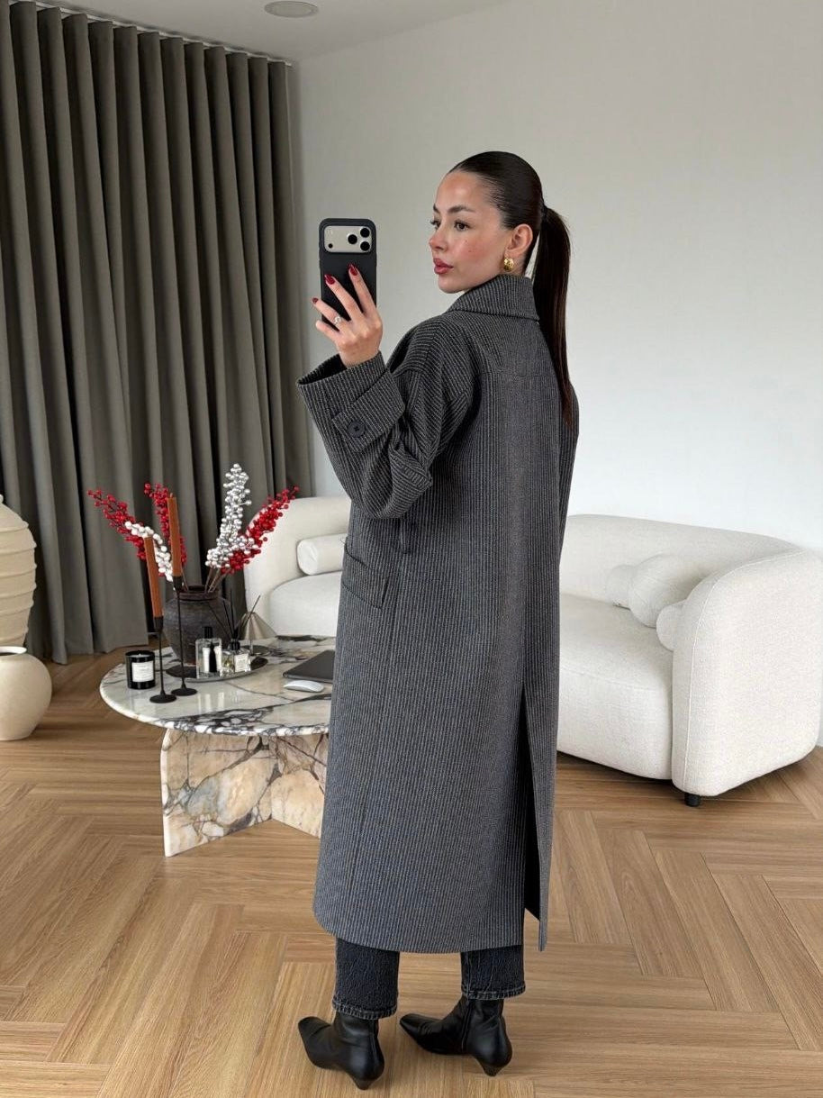 Belted Long Coat – Grey