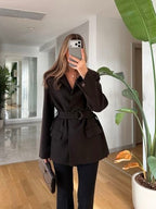 Elegant Brown Blazer with Belt