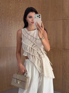 Ruched Asymmetric Linen Top