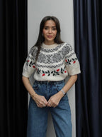 Ivory Fair Isle Embroidered Knit Top