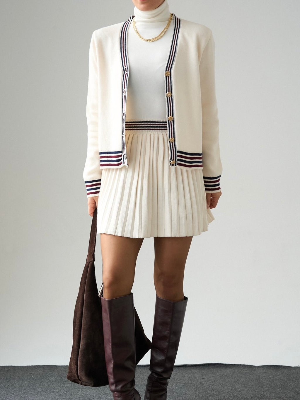 Beige Classic Stripe Cardigan