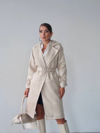 Beige Velvet Trench Coat