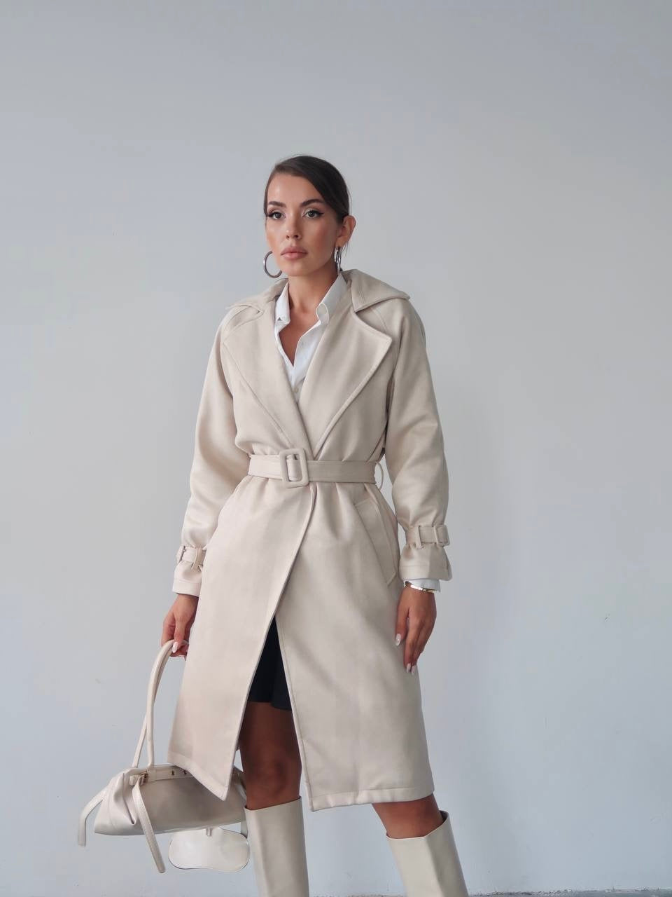 Beige Velvet Trench Coat