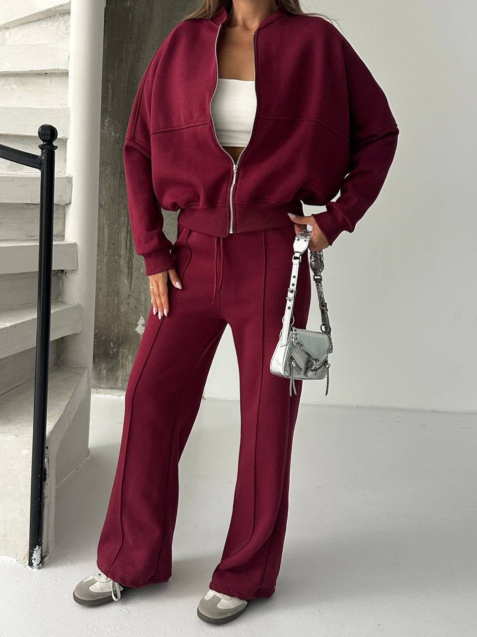 Burgundy Zip-Up Tracksuit