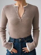 Ribbed Button Neck Top