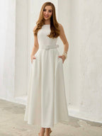 Elegant Ivory Belted Maxi Dress