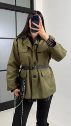 Olive Belted Overshirt Jacket