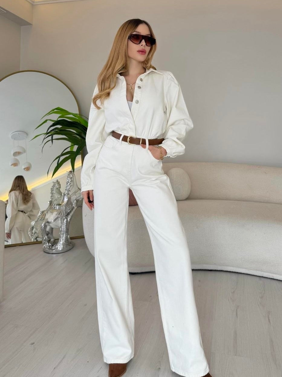 Straight-Leg Denim Jumpsuit