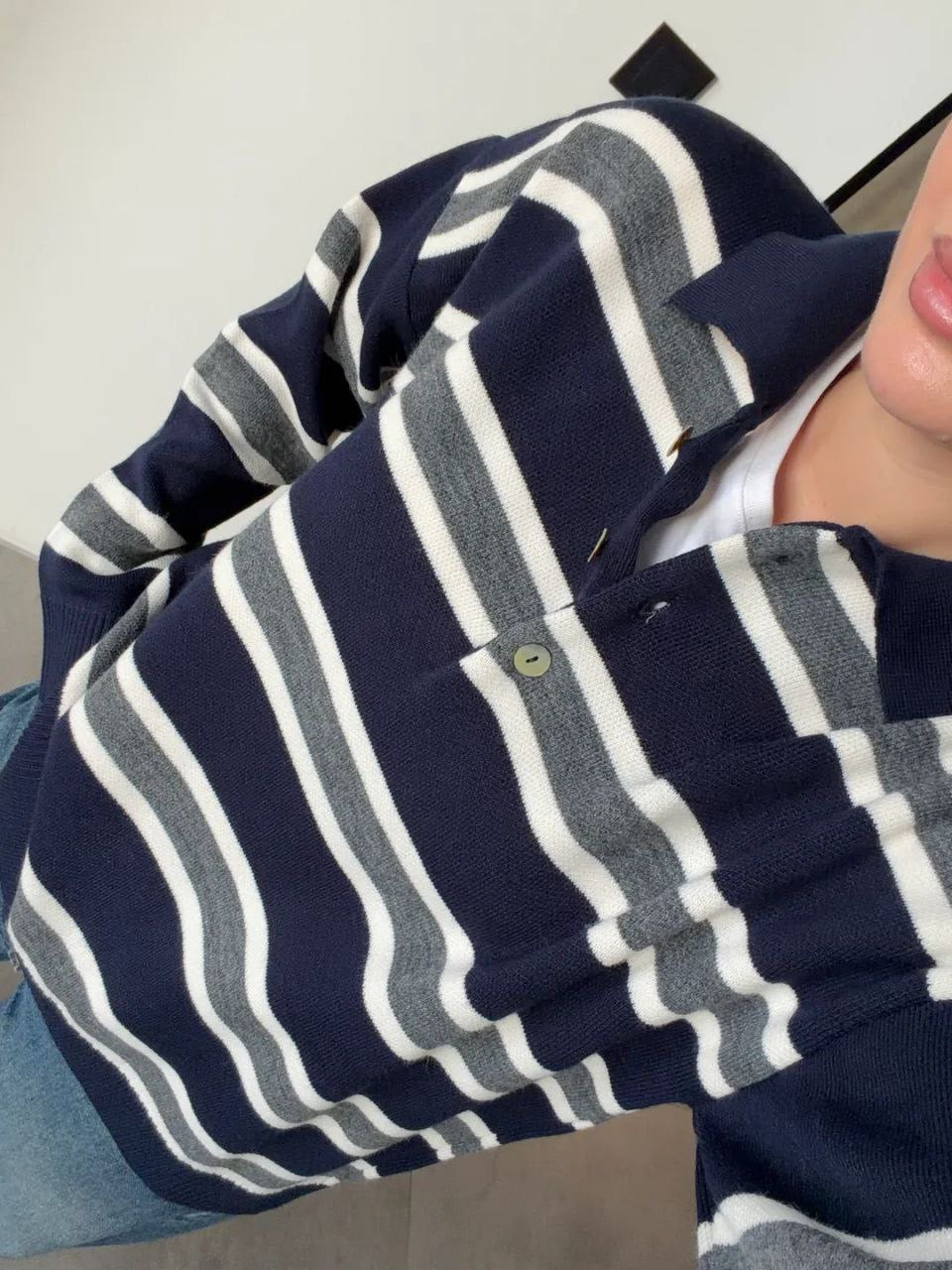 Navy & White Striped Sweater