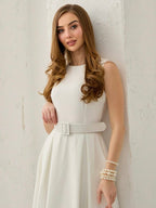 Elegant Ivory Belted Maxi Dress