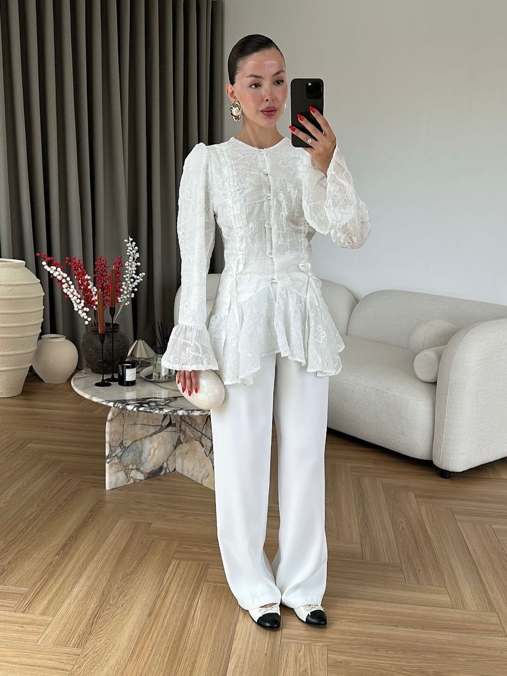 Luna White Embroidered Peplum Blouse
