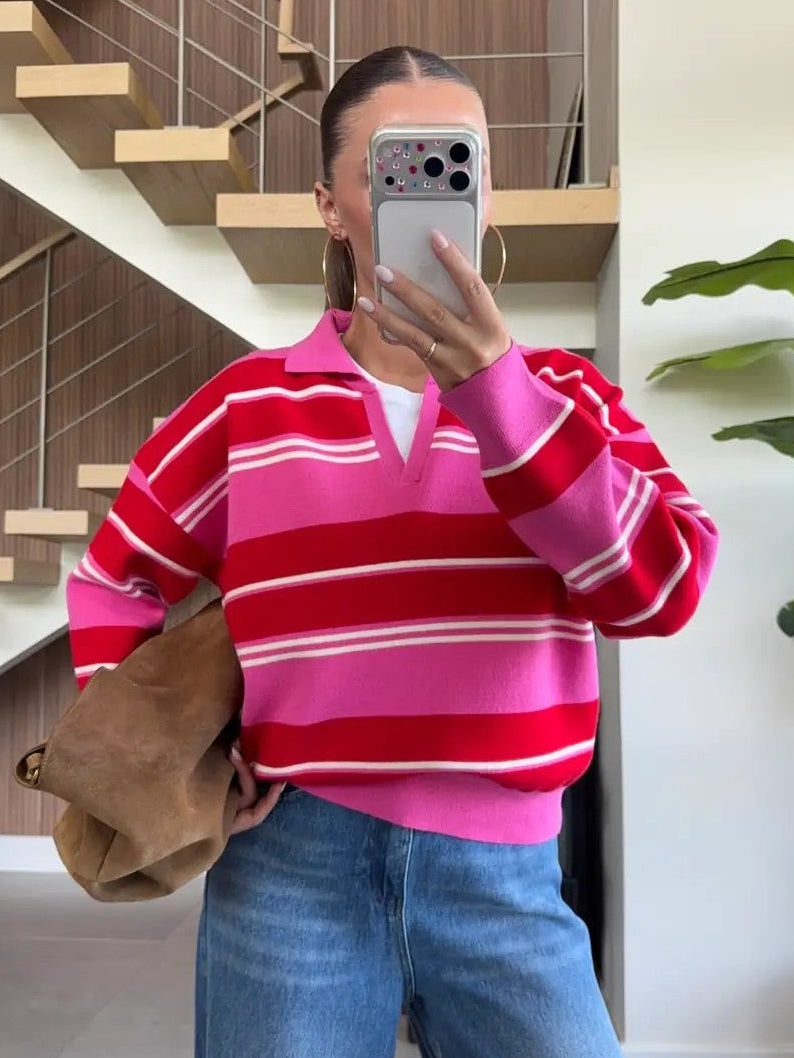 Striped Polo Knit Sweater