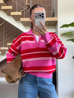 Striped Polo Knit Sweater