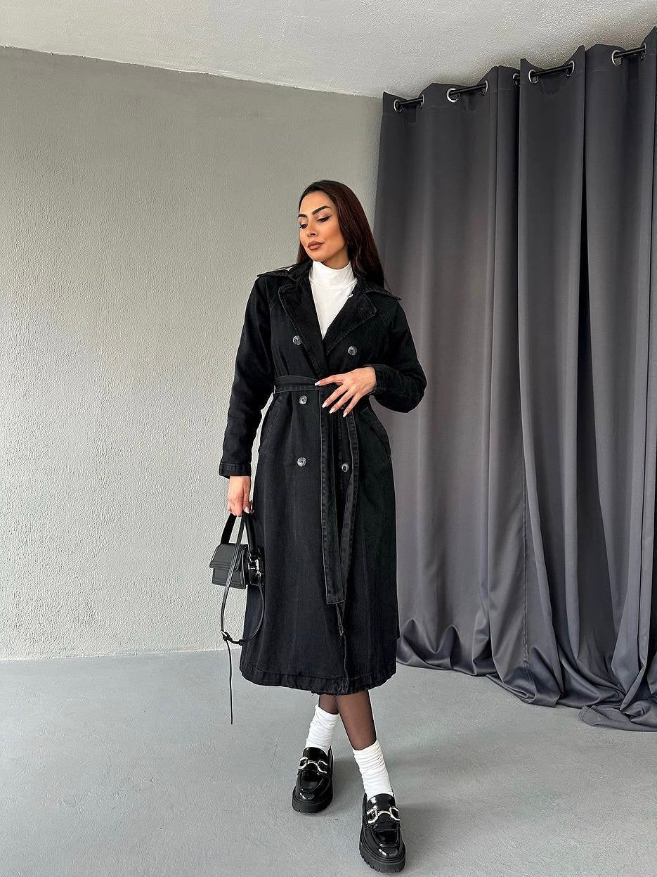 Black Denim Trench Coat