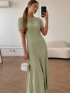 Olive Gold Button Knit Maxi Dress