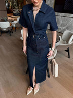 Midnight Denim Belted Dress